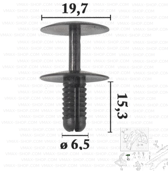 KKD-2087 Щипка за подкалник и багажник Skoda
