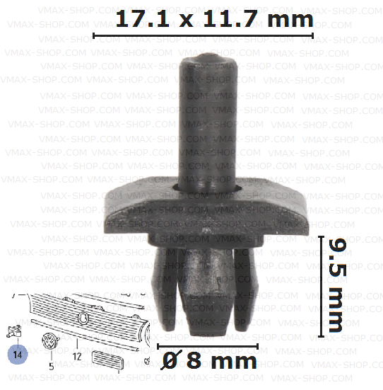 KKD-2090 Щипка крепеж решетка пред радиатора VW Golf Jetta T2